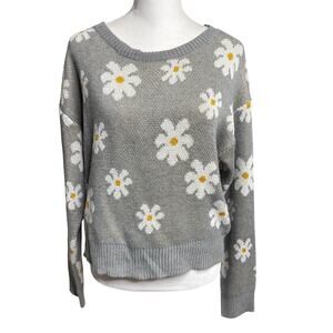 Aster Floral Daisy Sweater Grey White Yellow Oversized Medium